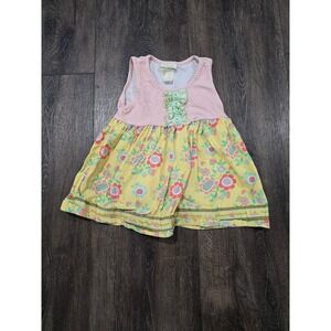 Matilda Jane Girls Size 4 Pink Polka Dot Yellow Floral Sleeveless Dress Hello